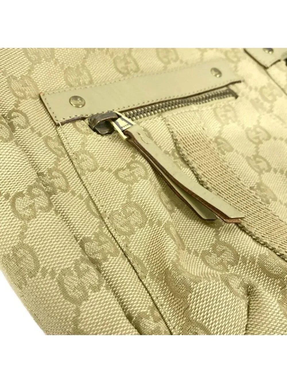 ★SOLD★ Gucci Shoulder Bag GG Pattern Beige Green Leather - Picture 12 of 12